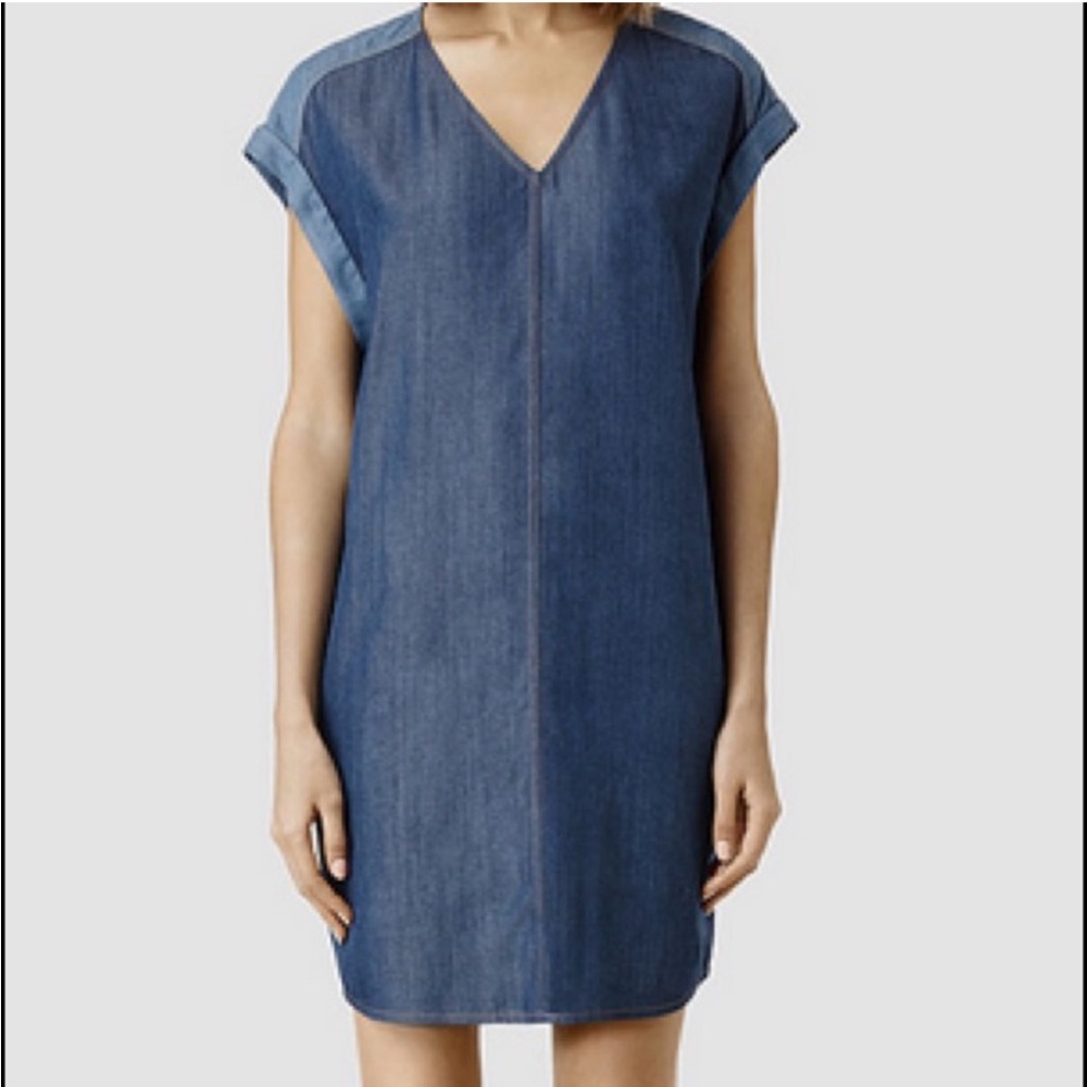 AllSaints Kinney Chambray Shift Dress-Blue-Size 2